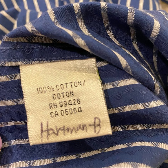 Bugatchi Men’s Long Sleeved Button Down Shirt Royal blue w/ Silver Gray Stripes - Picture 13 of 13